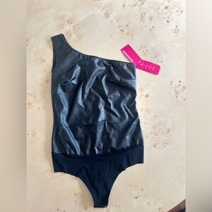 One shoulder leather bodysuit
